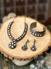 Load image into Gallery viewer, Vintage 1980s Signed ROSE ABEYTA NAVAJO Sterling Silver & Mother of Pearl Jewelry Set | Necklace, Cuff Bracelet, Earrings