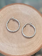 Load image into Gallery viewer, Vintage Sterling Silver 925 Thin Carved Hoop Earrings Silver Hoops