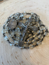 Load image into Gallery viewer, Vintage 1940s Clear Hand Cut Crystal Sterling Silver Crucifix Rosary 20.75"