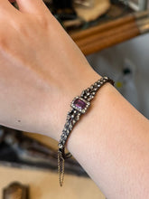 Load image into Gallery viewer, Vintage European Edwardian Art Deco 935 Sterling Silver Amethyst & Clear Rhinestone Jewelled Bow Motif Hinged Bangle Bracelet