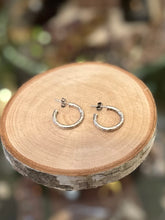 Load image into Gallery viewer, Vintage Sterling Silver 925 Textured Open Hoop Earrings Silver Hoops Minimalist