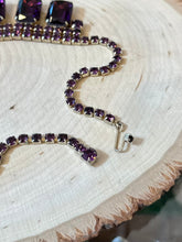 Load image into Gallery viewer, Vintage 1950s DEADSTOCK Unsigned Glass Rhinestone Purple Statement Adjustable Collar Necklace with Fields Store NYC Tag