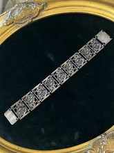 Load image into Gallery viewer, Vintage 1940s 1950s Art Nouveau Revival Sterling Silver Cabbage Rose Panel Link Bracelet 7”