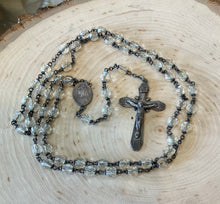 Load image into Gallery viewer, Vintage 1940s Clear Hand Cut Crystal Sterling Silver Crucifix Rosary 20.75"