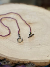 Load image into Gallery viewer, Vintage Signed ATA Sterling Silver and Genuine Garnet Fine Beaded Byzantine Cross Necklace Toggle Closure