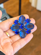 Load image into Gallery viewer, Antique Art Deco Faceted Czech Glass Vibrant Blue Rhinestone & Brass Brooch C-Clasp