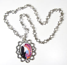 Load image into Gallery viewer, ‘PINK HAIR DON’T CARE’ Handmade Art Deco Lady Medallion Necklace Silver Tone Chain Geometric