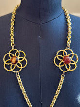 Load image into Gallery viewer, Vintage 1970s YSL Yves Saint Laurent Couture Large Peking Glass & Brown Flower Statement Necklace or Belt Toggle Closure 30” Signed
