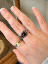 Load image into Gallery viewer, Vintage Signed SARAH Coventry Sterling Silver Spiral & Black Cabochon Ring US Size 7