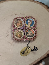 Load image into Gallery viewer, RARE Vintage Midcentury Signed FLORENZA Quartet 4 Picture Easel Back Photo Frame Gold Tone Pink Rhinestones