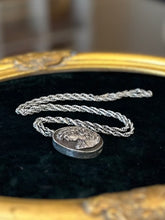 Load image into Gallery viewer, Vintage Signed Hallmarked HW Henryk Winograd 999 Fine Silver Art Nouveau Repousse Woman Pendant on Sterling Silver Chain 26” Necklace
