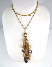 Load image into Gallery viewer, ‘CHAIN OF HEARTS’ Handmade Gold Tone Tassel Chain Necklace Hearts & Faux Coins