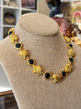 Load image into Gallery viewer, Vintage 1980s Matte Gold Tone & Black Geometric Link Necklace USA 17”