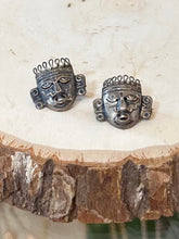 Load image into Gallery viewer, Pair of Vintage 1960s Midcentury Pre Columbian Mexican Sterling Silver Masked Face Septum Ring Pins