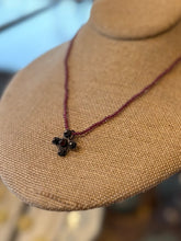 Load image into Gallery viewer, Vintage Signed ATA Sterling Silver and Genuine Garnet Fine Beaded Byzantine Cross Necklace Toggle Closure