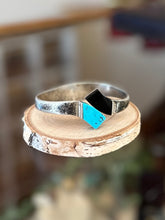 Load image into Gallery viewer, Vintage Signed Taxco TN-32 Mexico 925 Sterling Silver Genuine Turquoise & Black Onyx Hinged Clamp Cuff Bracelet