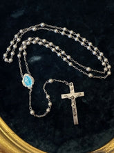 Load image into Gallery viewer, Vintage Signed GK GOLDI KAPLAN All Sterling Silver Bead Blue Enamel Mary 20.6” Rosary Engraved Elizabeth A. Cronauer Religious