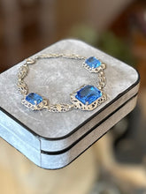 Load image into Gallery viewer, Vintage Circa 1930s Art Deco Rhodium Plated Aquamarine Faceted Czech Glass Bracelet 7”