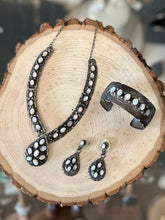 Load image into Gallery viewer, Vintage 1980s Signed ROSE ABEYTA NAVAJO Sterling Silver & Mother of Pearl Jewelry Set | Necklace, Cuff Bracelet, Earrings