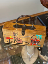 Load image into Gallery viewer, Vintage By SIMON Siamese Cat Apples Purse Hand Painted Wood Handbag Leather RARE