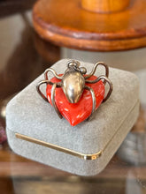 Load image into Gallery viewer, Rare Vintage Sterling Silver Spider White & Red Speckled Lucite Heart Pendant Charm