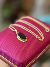 Load image into Gallery viewer, Vintage 1950s 12k GF Gold Filled Oval Black Onyx Pendant Necklace Dainty 1/20 12k GF Chain