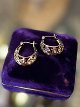 Load image into Gallery viewer, Vintage Gold Plated Sterling Silver 925 Cut Out Design Hoop Earrings Hoops