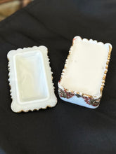 Load image into Gallery viewer, Antique Victorian Era Milk Glass with Ornate Lion Head Embellishment Jewelry Casket Lidded Dish