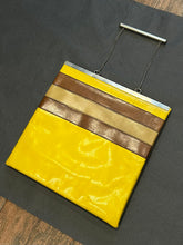 Load image into Gallery viewer, Vintage 1990s Granello Italy Yellow & Brown Striped Modernist Purse Silver Tone Bar Chain Handle