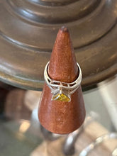 Load image into Gallery viewer, Vintage Sterling Silver Faceted Faux Topaz Yellow Triangle Stone & Clear Baguette Ring US Size 7 1/4 Geometric