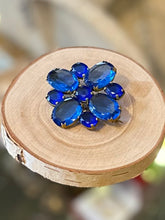 Load image into Gallery viewer, Antique Art Deco Faceted Czech Glass Vibrant Blue Rhinestone & Brass Brooch C-Clasp