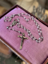 Load image into Gallery viewer, Vintage 1940s Clear Hand Cut Crystal Sterling Silver Crucifix Rosary 22.5"