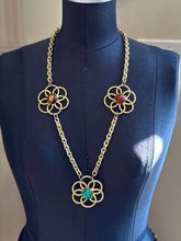 Load image into Gallery viewer, Vintage 1970s YSL Yves Saint Laurent Couture Large Peking Glass & Brown Flower Statement Necklace or Belt Toggle Closure 30” Signed