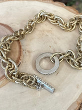 Load image into Gallery viewer, Vintage Signed JOMAZ Two Tone Chunky Rhinestone Toggle Clasp Choker Chain Link Necklace 15.25”