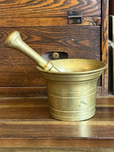 Load image into Gallery viewer, Vintage Heavy Solid Brass Mortar and Pestle Pharmacy Apothecary Pill Crusher