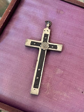 Load image into Gallery viewer, Vintage Nickel Silver & Ebony Crucifix Pendant Skull Crossbones Sacred Heart Religious
