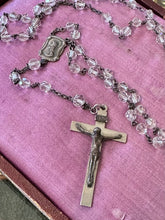 Load image into Gallery viewer, Vintage 1940s Clear Hand Cut Crystal Sterling Silver Crucifix Rosary 22.5"