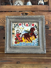 Load image into Gallery viewer, Vintage The Assumption of Elijah | Reverse Painting Framed Folk Art Romanian Eastern European Icon | 10.75" x 9.75" Frame