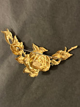 Load image into Gallery viewer, Vintage Midcentury Signed MIRIAM HASKELL Gold Tone Roses Repousse V-Shape Statement Brooch