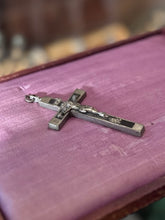 Load image into Gallery viewer, Vintage Nickel Silver & Ebony Crucifix Pendant Skull Crossbones Sacred Heart Religious