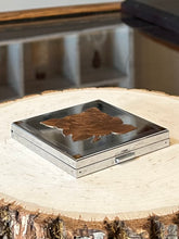 Load image into Gallery viewer, Vintage 1940s Midcentury VOLUPTE Silver Tone & Copper Rose Detailed Square Powder Mirror Compact