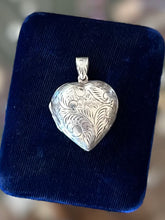 Load image into Gallery viewer, Vintage Sterling Silver Hand Engraved Scroll Etched Heart Locket Pendant Double Photo