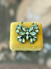 Load image into Gallery viewer, Vintage Signed REGENCY Green & Aurora Borealis Faceted Rhinestone Butterfly Brooch Midcentury