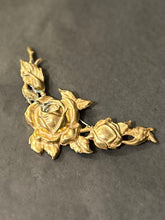 Load image into Gallery viewer, Vintage Midcentury Signed MIRIAM HASKELL Gold Tone Roses Repousse V-Shape Statement Brooch