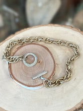 Load image into Gallery viewer, Vintage Signed JOMAZ Two Tone Chunky Rhinestone Toggle Clasp Choker Chain Link Necklace 15.25”