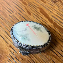 Load image into Gallery viewer, Antique Silver Red Bird Tree Branch Pill Box Container Engraved Flower Design