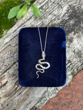 Load image into Gallery viewer, Vintage Sterling Silver Hand Cut Coiled Snake Serpent Pendant Necklace 18.25”