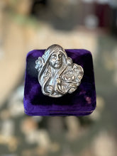 Load image into Gallery viewer, Antique Art Nouveau Repousse Silver Plated Sleeping Beauty Woman Nymph Floral Brooch Pin C-Clasp