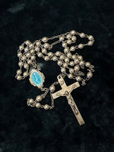 Load image into Gallery viewer, Vintage Signed GK GOLDI KAPLAN All Sterling Silver Bead Blue Enamel Mary 20.6” Rosary Engraved Elizabeth A. Cronauer Religious