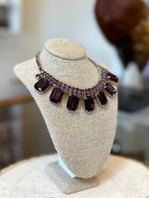 Load image into Gallery viewer, Vintage 1950s DEADSTOCK Unsigned Glass Rhinestone Purple Statement Adjustable Collar Necklace with Fields Store NYC Tag